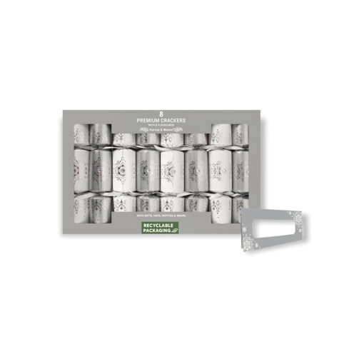 Picture of CHRISTMAS CRACKERS SILVER & WHITE SNOWFLAKE 12.5 INCH - 8 PK